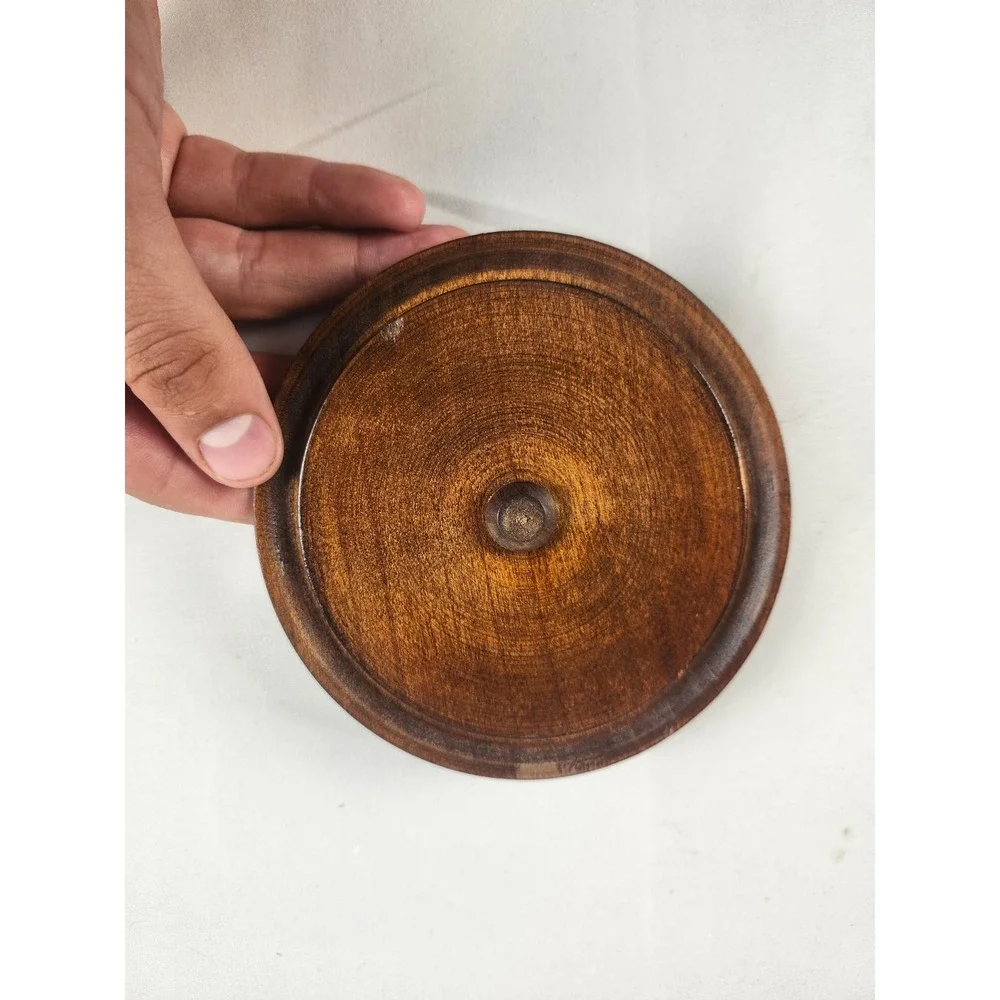 Vintage Hand Carved Wood Trinket Box Floral Lidded Jewelry Keepsake Round Bowl